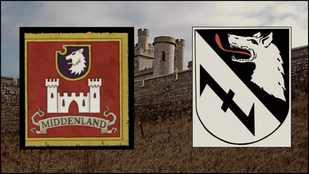 Left image: Banner of Middenheim. Right image: Coat of arms in Burgwedel, lower Saxony.